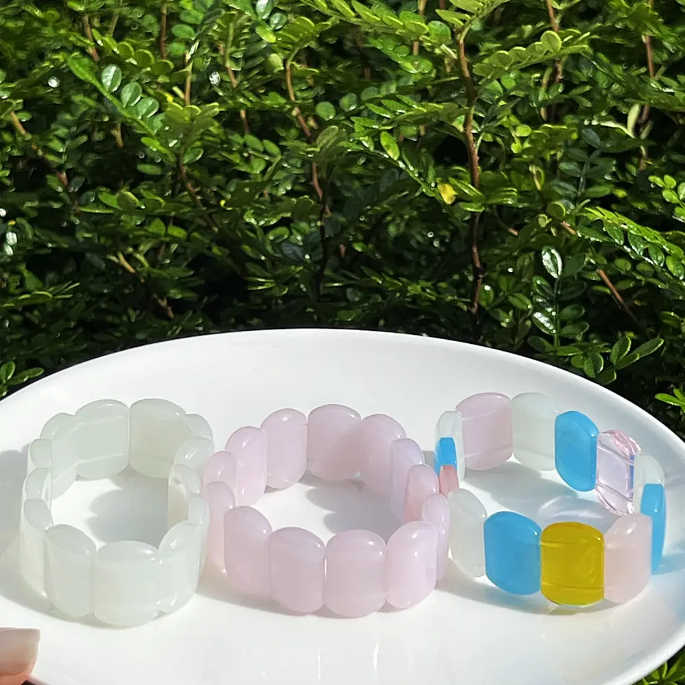 Handmade Candy Colored Glass Bead Elastic Rope Bracelet for Women DIY Hand Volley Jewelry Discount Price