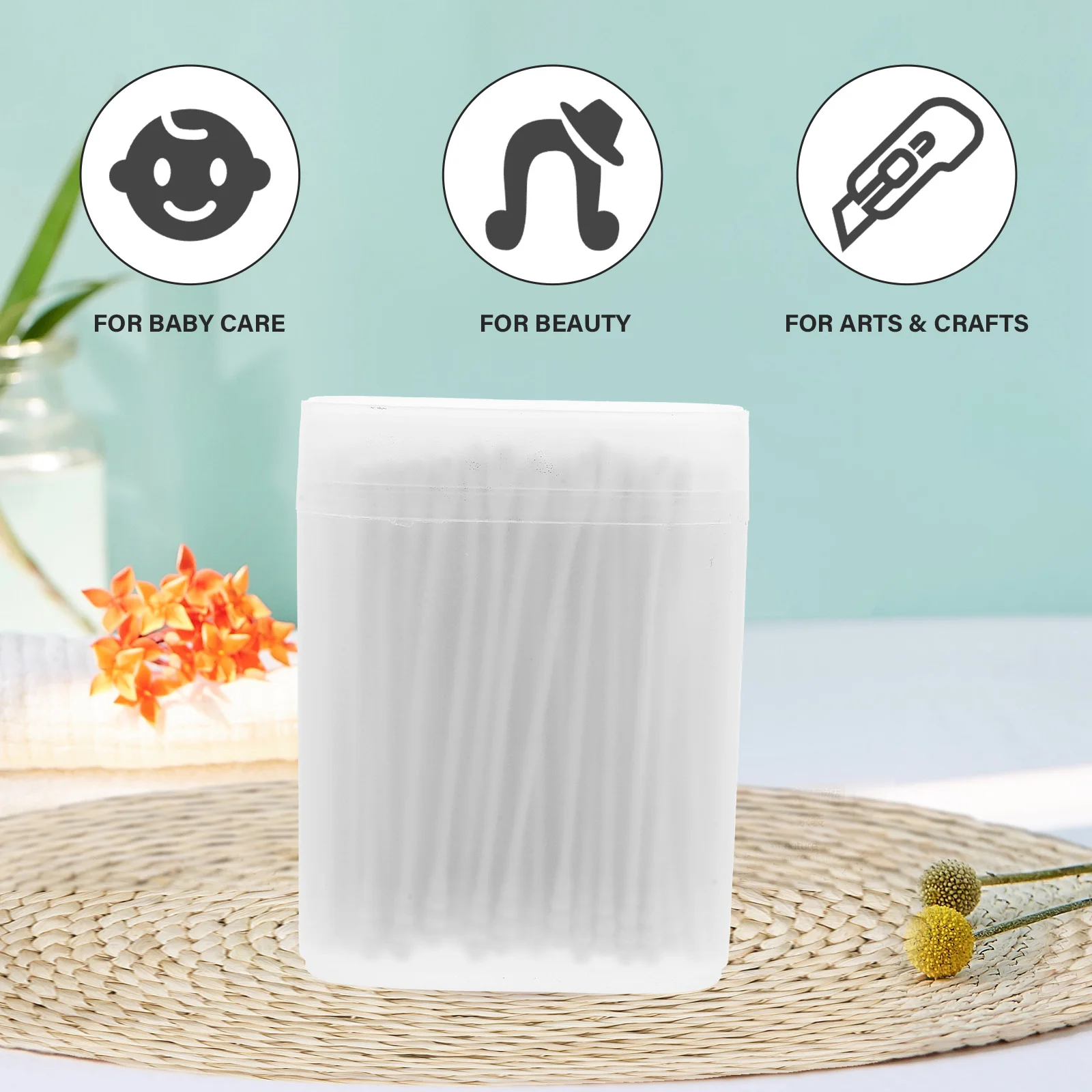 

200pcs Cotton Swabs Baby Care Newborn Cleaning Double-ended Buds Infant Toddler White 74mm Plastic Box Storage