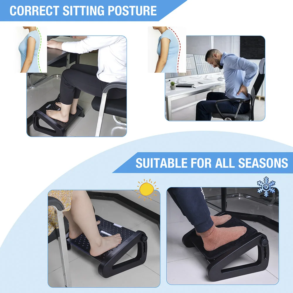 6 Height Adjustable Under Desk Footrest w/Comfort Sponge Pad Ergonomic Foot Stool Leg Rest Home Office Gaming Posture Correction image 4