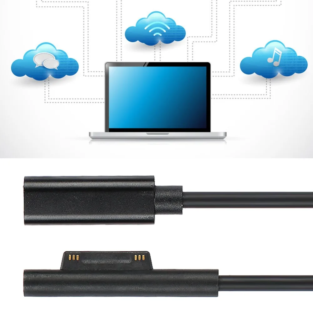 15V PC Fast Charging Cable Fast Charging 65W TypeC Female Cable Black PD Charge Cable for for Microsoft Surface Pro 3/4/5/6
