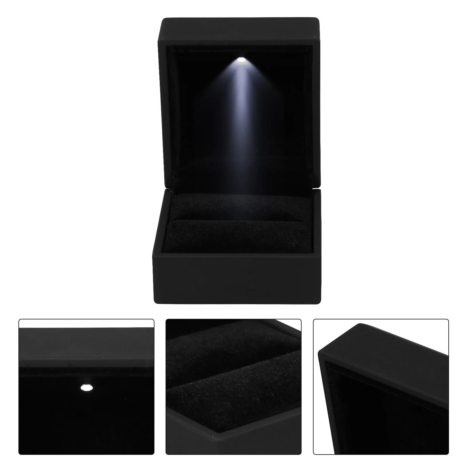 

Шкатулка для драгоценностей со светодиодной подсветкой, футляр для хранения колец, элегантный дизайн, прочный материал, идеально подходит для свадьбы, помолвки