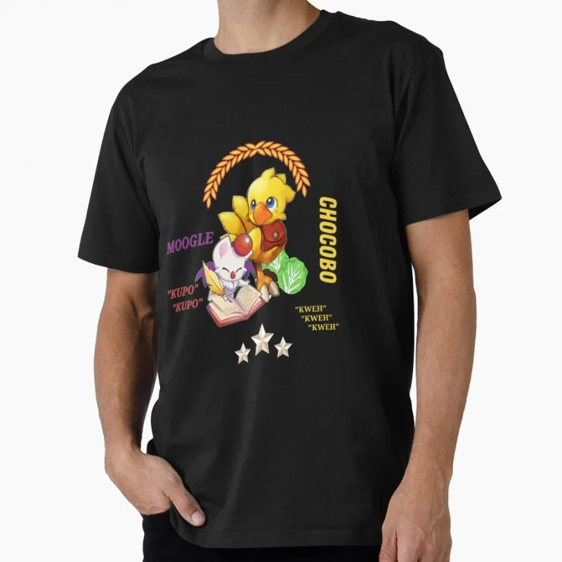

Chocobo and Moogle Magazine Final Fantasy Gift T shirt for gamer 100% cotton Short Sleeve Graphic Clothes All size tops S-6XL