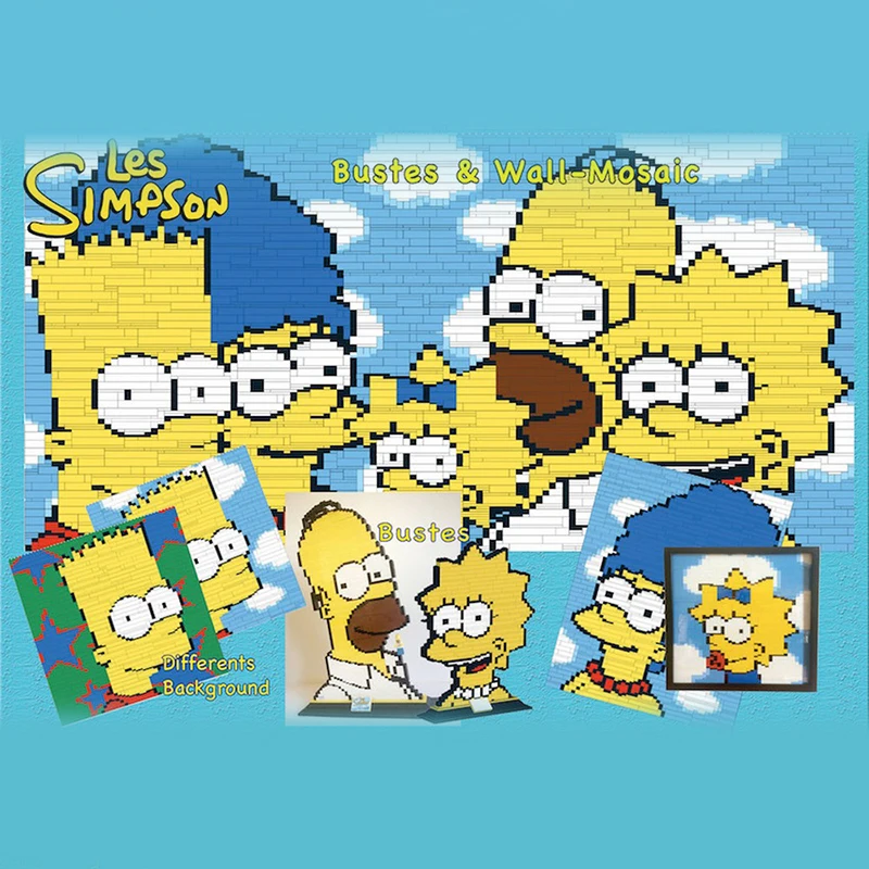 4081pcs MOC Sculptures The Simpsons Buste Mosaic Model Building Blocks Toy Construction Christmas Gift Kids Idea Education DIY