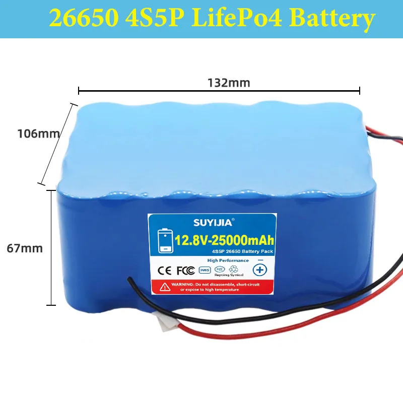 26650 Lifepo4 4s Battery Pack 12.8V 5000mAh-25Ah 12v with PCB for Cctv Camera Pro Power Tools LED Amplifier Router Heating view 6