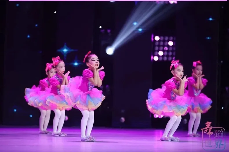 Robe tutu de danse moderne à paillettes pour enfants, costume de danse jazz pour filles, vêtements de scène roses, robes de princesse de mariage, vêtements de salle de Rh