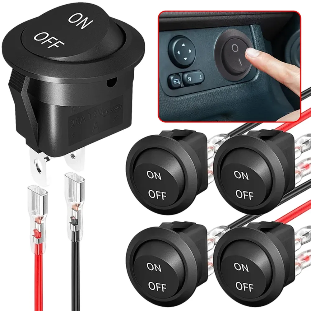 12V Round Rocker Switch AC 6A/250V 10A/125V SPST 2 Pin 2 Position on/Off Toggle Switch for Car Boat Automotive RV Black
