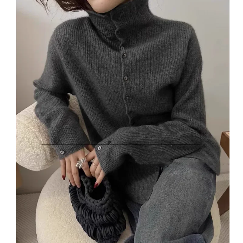 Cardigan de malha de caxemira cerosa macia estilo europeu suéter único breasted manga comprida outono inverno moda agasalhos