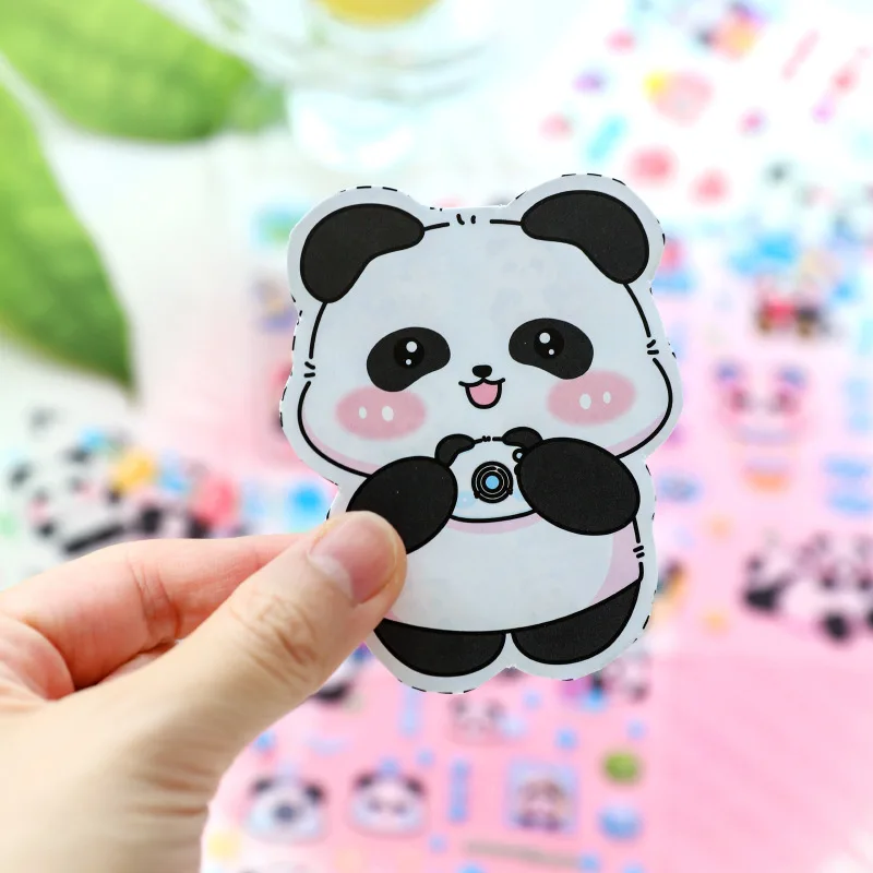 4pcs/lot Panda PET Waterproof Frosted Sticker Cute Pet Panda Handbook Diy Decorative Sticker Pack Material Sticker Kids Gifts