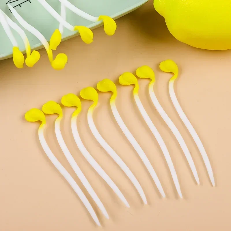 50pcs Yellow Bean Sprouts Decompression Game Fidget Toys Elastic Stress Relief Toy Interest Bean Sprouts Stretch Simulation