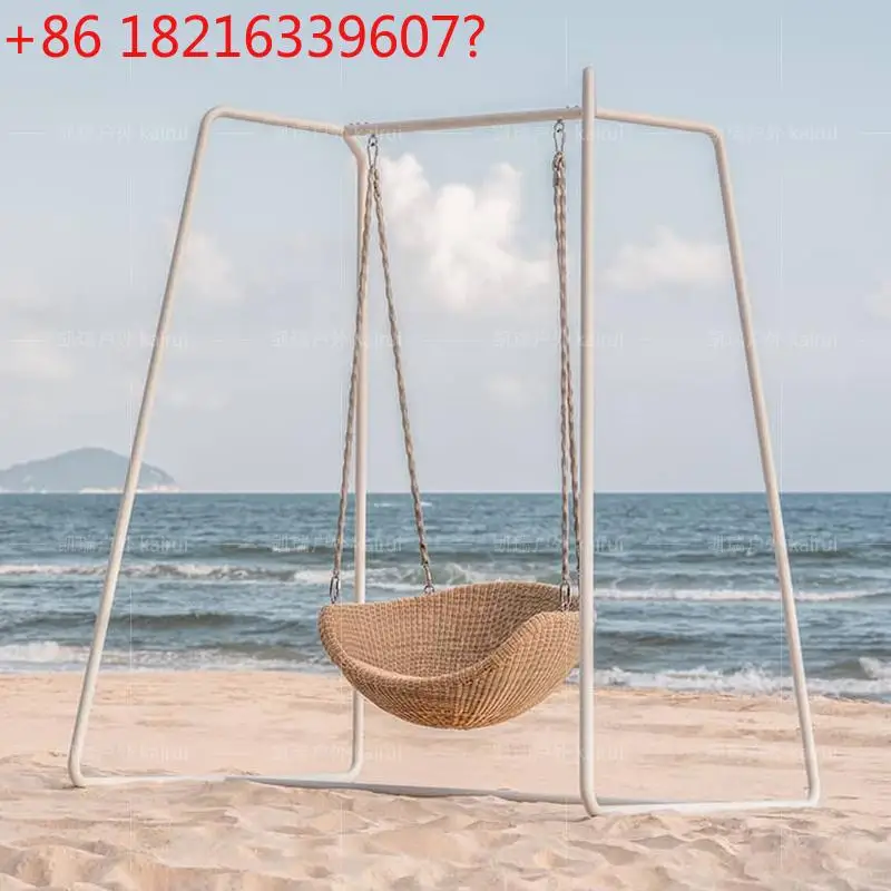 

Outdoor beach rattan chair courtyard garden waterproof hanging basket wrought iron rattan chair