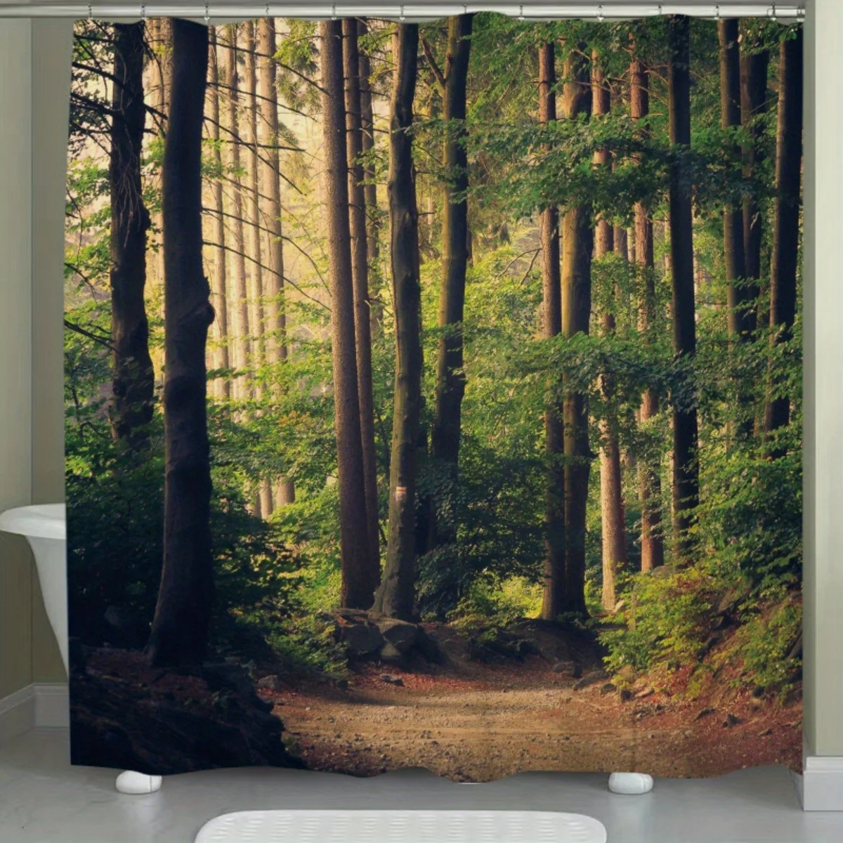 Forest Trees Path Shower Curtain Nature Art Bathroom Decor Woodland Trail Green Leaves Bath Curtains Modern Home Interior