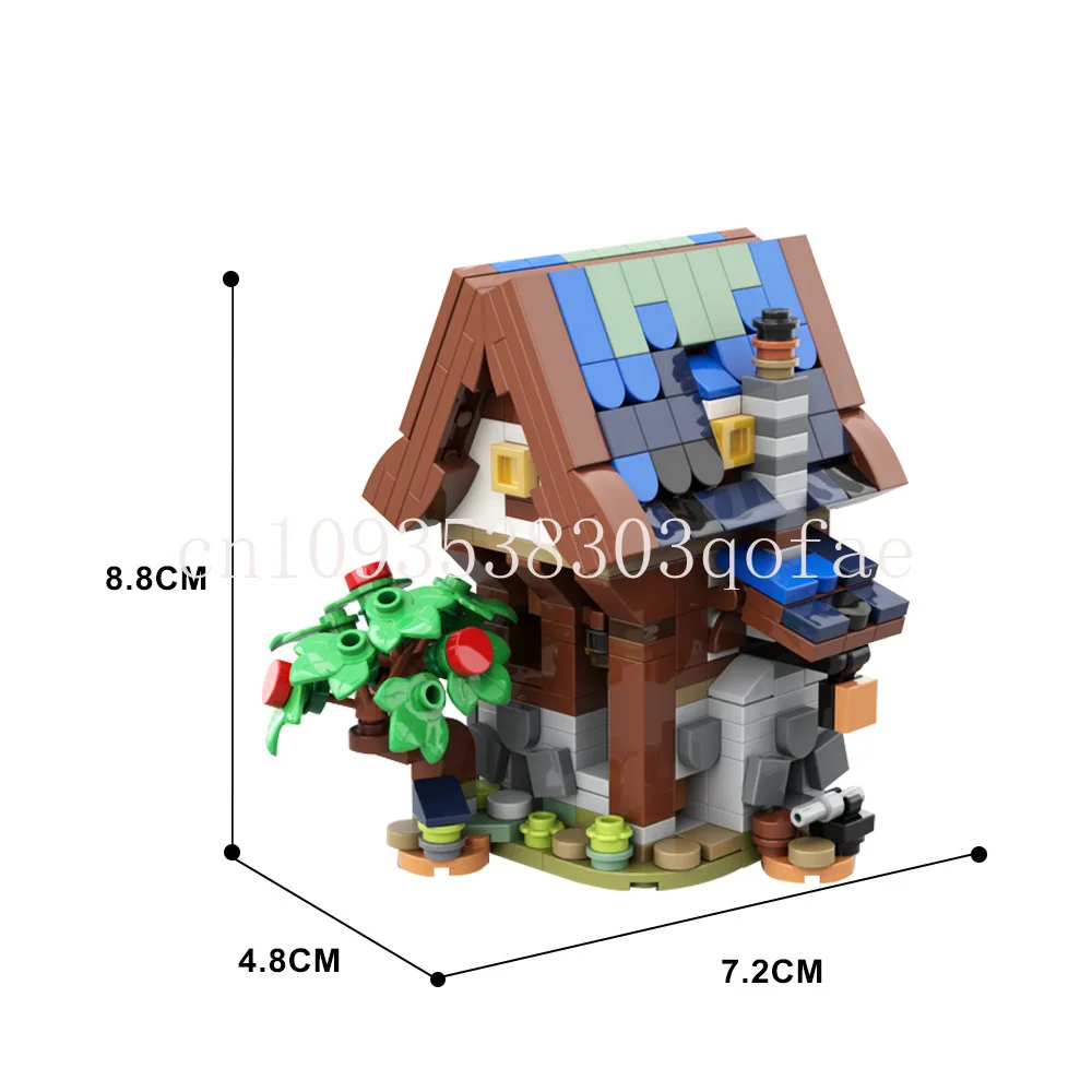 MOC- 133028   اللبنات منزل العمارة في العصور الوسطى الحداد منزل المدينة عرض الشارع هدية إبداعية اللبنات الأثاث