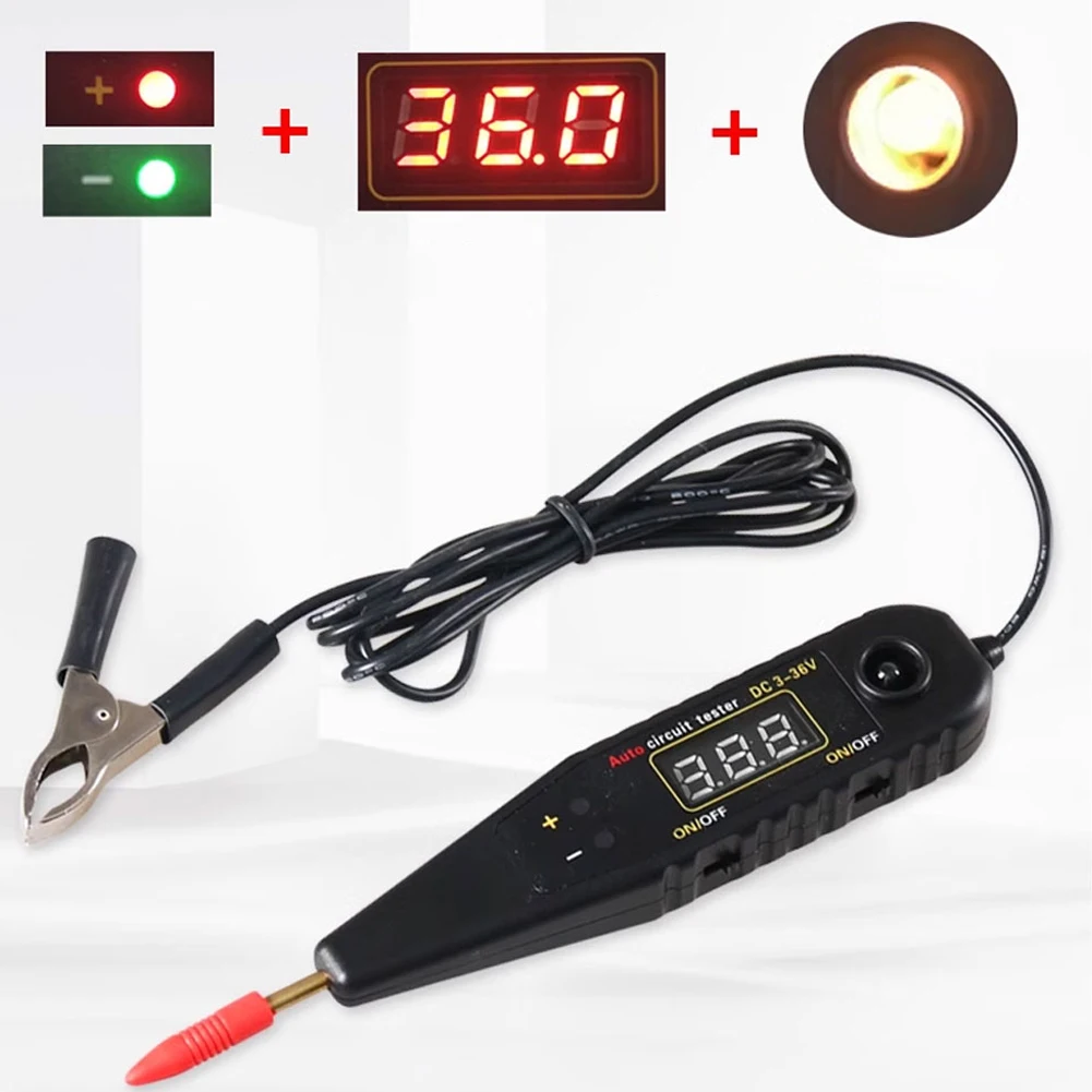 

DC36 Car Circuit Tester Vehicle Power Circuit Fault Finder Digital Display Detector With Voltmeter LED Lights Diagnostic Tool