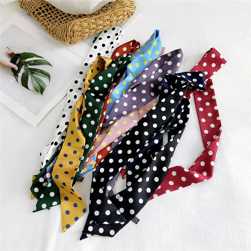 Fashion Dot Ribbon Silk Scarf Women Thin Neck Scarves Lady Small Shawls Bandana Narrow Female Neckerchief Dress Accessories