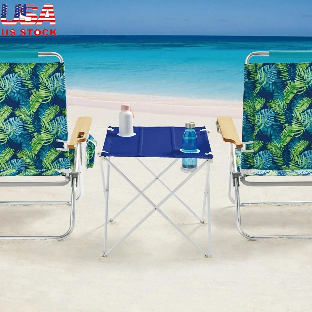 

Foldable Portable Beach Table with Rust Resistant Steel Frame Weather Resistant Top and Drink Holders Ideal Camping Picnic