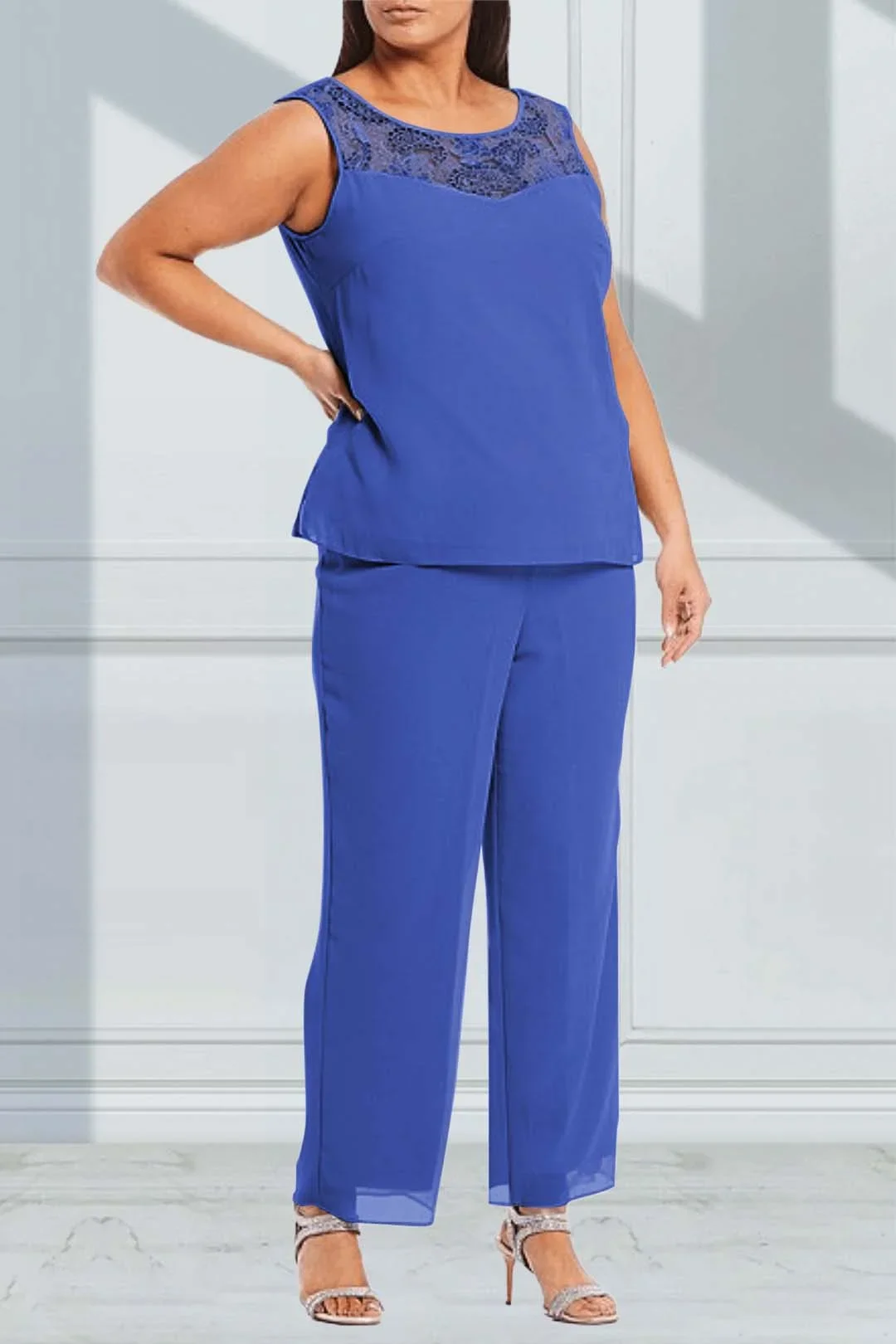 Plus Size Mother of the Bride Mesh Pant Suit tre pezzi Set di pantaloni completi per abiti da sera per gli ospiti di nozze