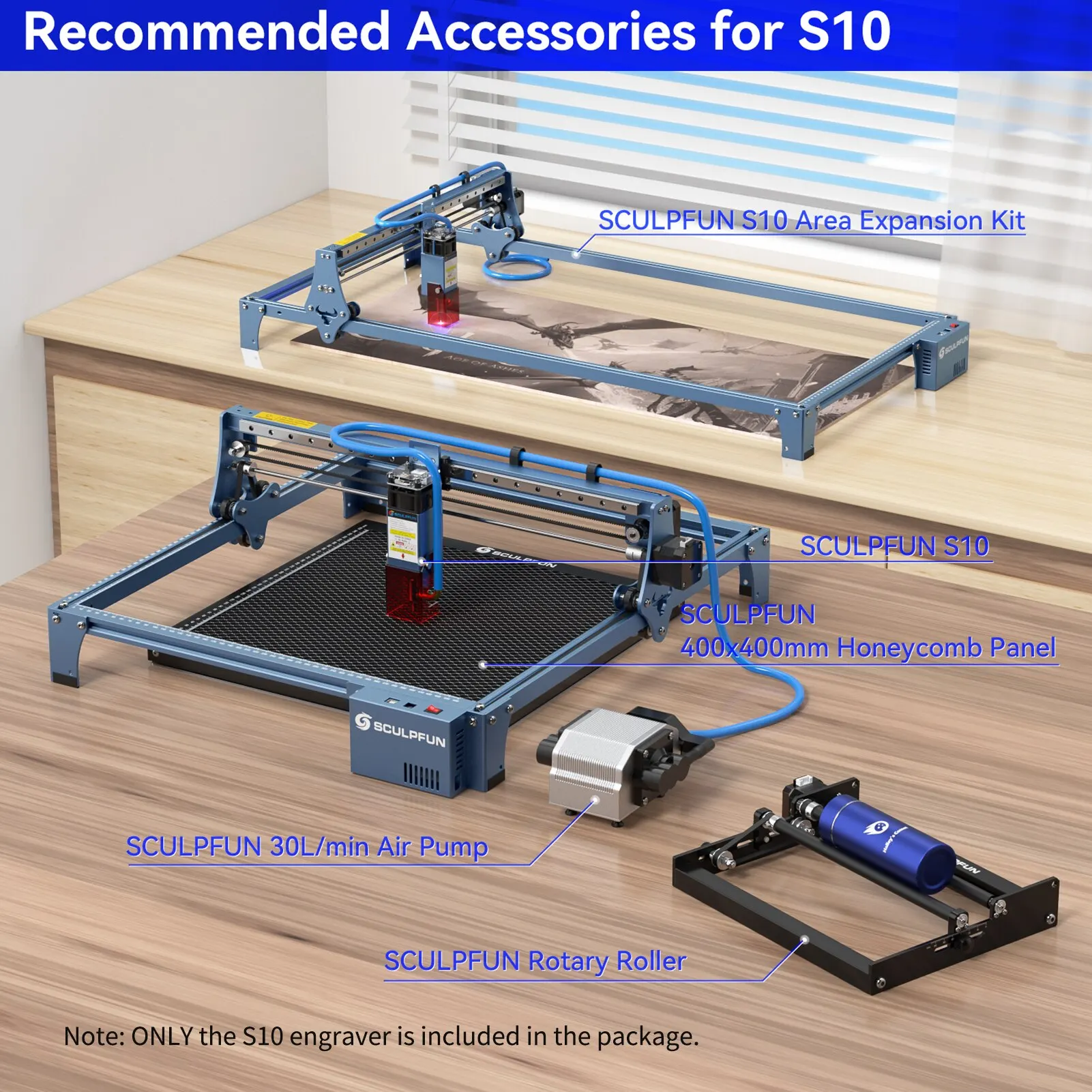 SCULPFUN S10 Laser Engraver Machine 80W CNC Laser Engraving Cutting Machine Cutter Leather Wood Acrylic High-speed Air Assist