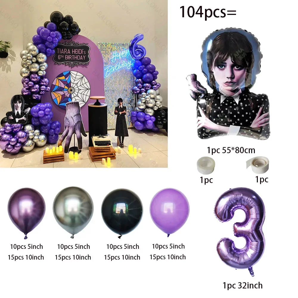 1Set Wednesday Balloons Addams Birthday Party Decoration Kids Shower Boys Girl Supplies Numbers Balloon Decor Background Wall