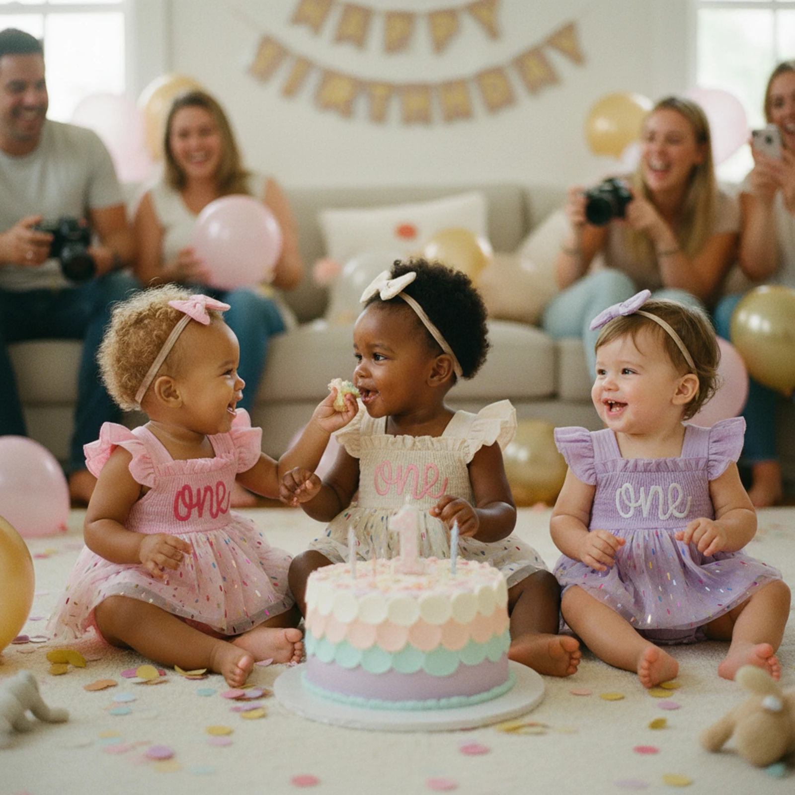 

Blotona Infant Baby Girl Birthday Outfit Flying Sleeve Square Neck Letters Embroidery Tulle Romper Dress and Bow Headband Set