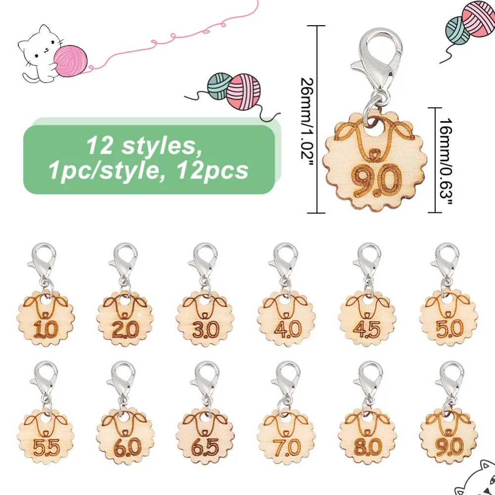 12 Stuks 12 Stijlen Houten Rechthoek Stitch Markers Houten Letters Haaksteek Marker Vergrendeling Stitch Marker Met Karabijn - afbeelding 1