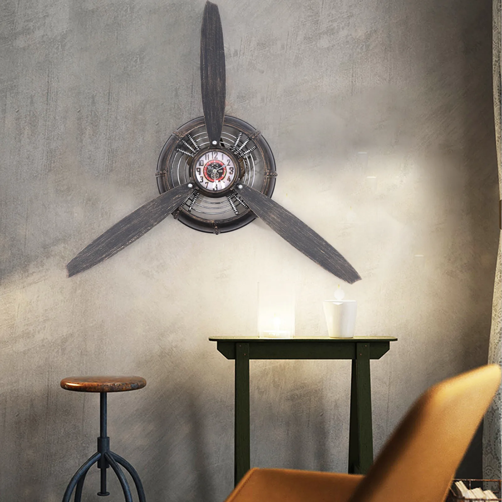 Airplane Propeller Wall Clock Vintage Decor