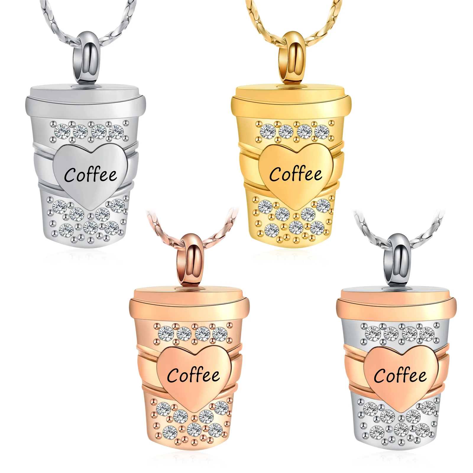Coffee Cup Cremation Jewelry for Women Men Ashes Pendant for Human Pet Heart Cup Keepsake Urn Necklace Memorial Jewelry