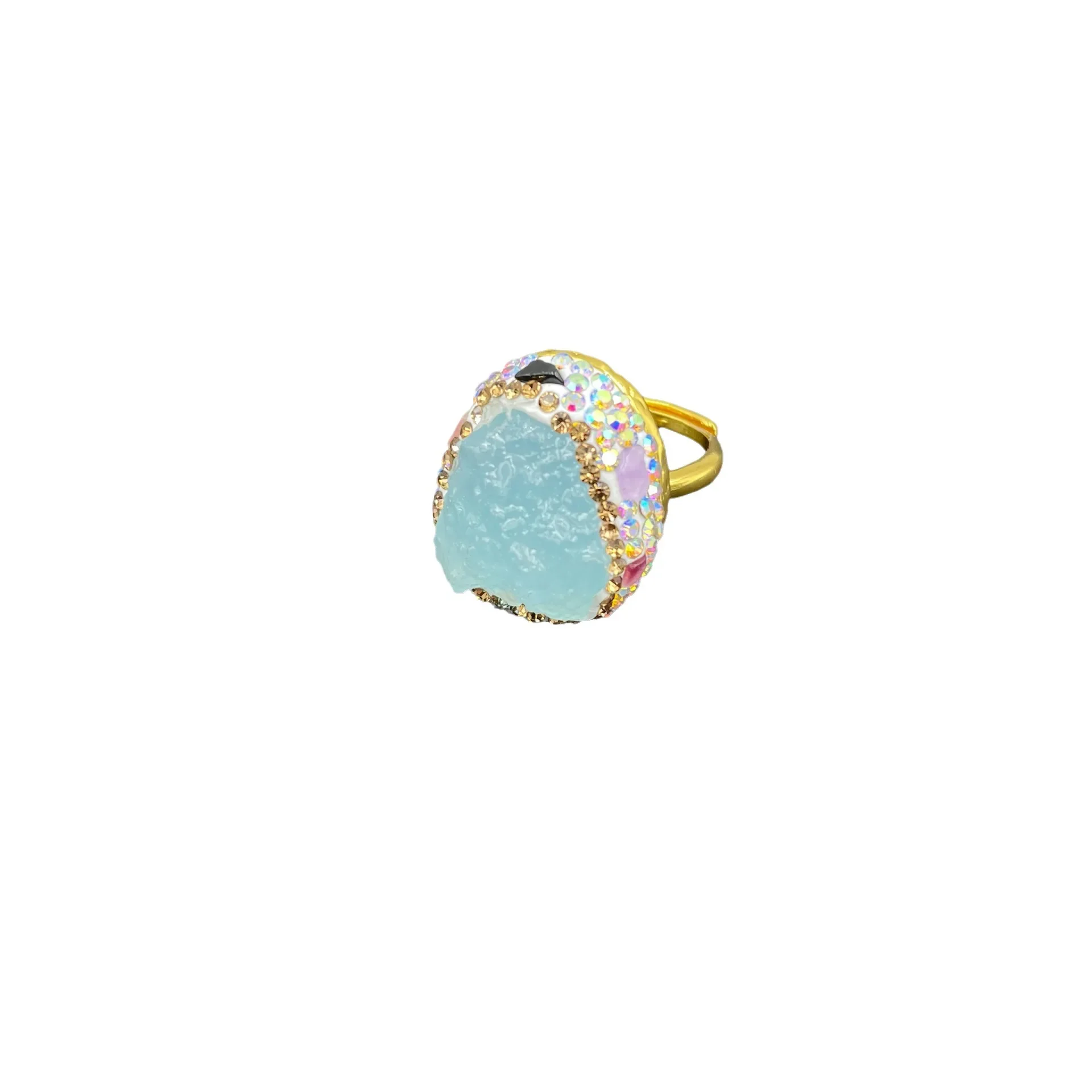 Natural aquamarine rough stone tourmaline inlay set, personalized niche light luxury models, live broadcast supply manufacturers
