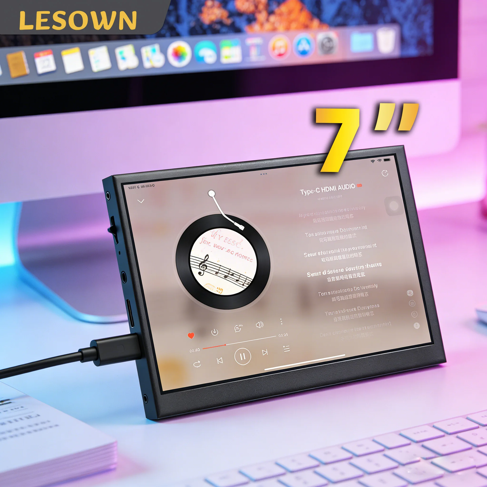 

Портативный монитор LESOWN 7 дюймов, 1024x600, IPS LCD, мини-дисплей, второй экран, компактный монитор для ноутбука, воспроизведение музыки и текстов песен