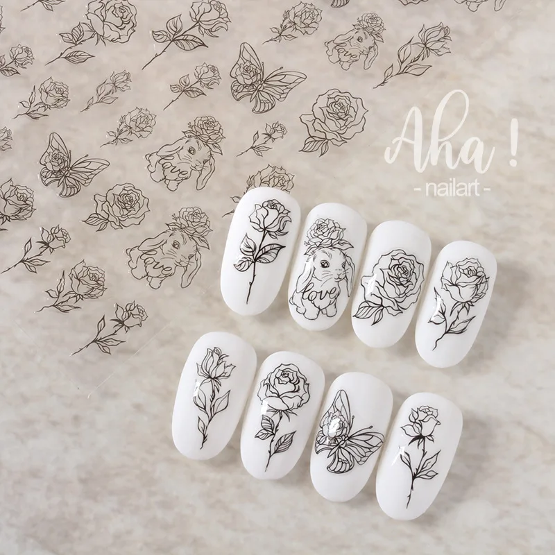 1pcs Smile Nail Art 3D Sticker Cherry Cartoon Rabbit Bear Flower Decals French Gel Nails Art Sliders Polish Manicure Decorations