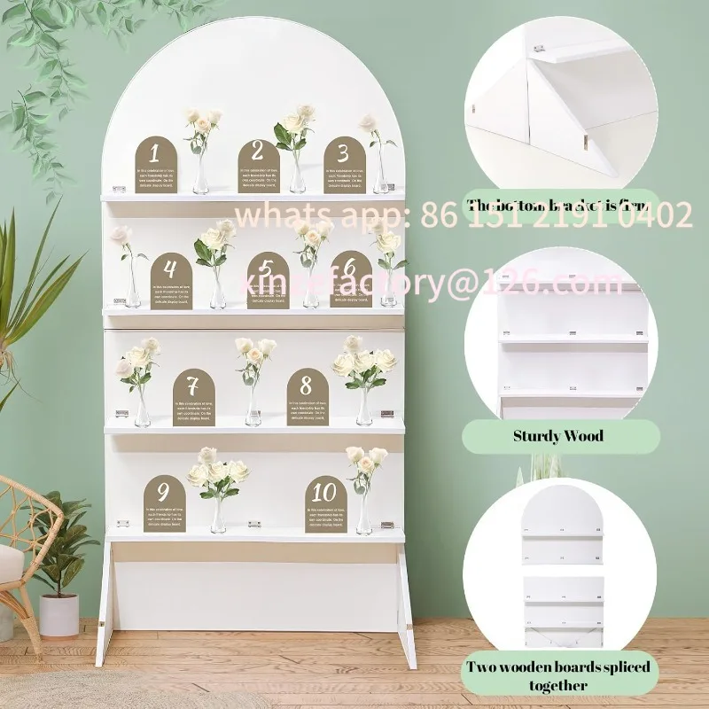 تخصيص 5.9 قدم قوس خشبي عرض الحفلات 4 الطبقة الشمبانيا جدار طوي علاج جدار عرض خلفية رفوف مشروبات الزفاف f