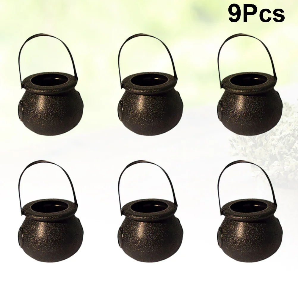 9 Pcs Halloween Party Candy Bucket Small Witch Trick or Treat Candy Pail Holder Halloween Party Storage Jar Black