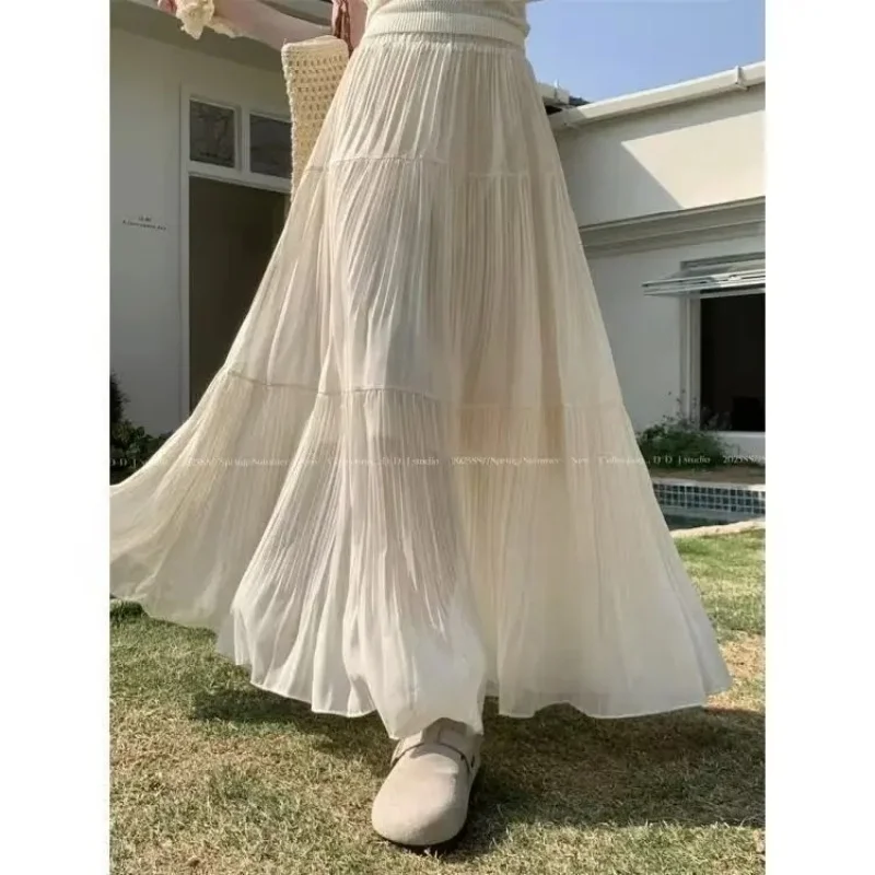 Spring Summer Korean Fashion Women Long Skirts High White Purple Chic Long Elegant Women's Skirts  All Match A Line Cake Skirtme