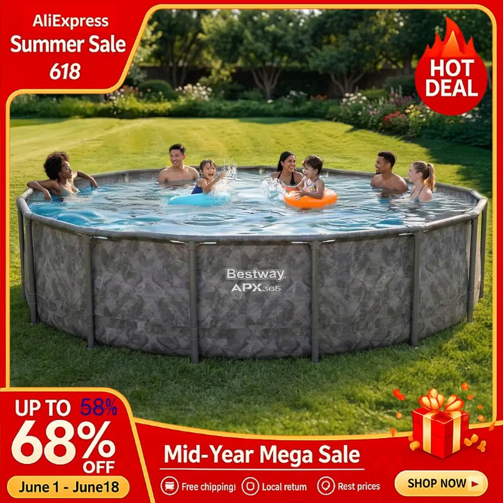 

16 x 48 Above Ground Pool, Round Metal Frame Outdoor Swimming Pool Set with Sand Filter Pump, Ladder, and Cover, Custom