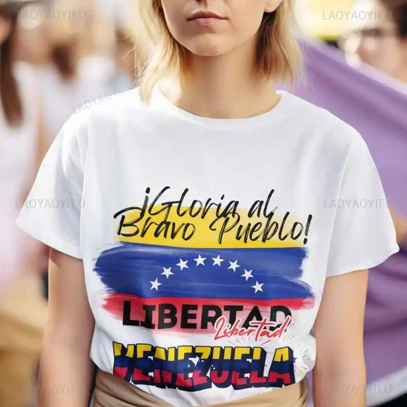 Glory To The Venezuelan People Patriotism Graphic T Shirts Libertad Venezuela Woman Man Summer Cotton Tshirt Outdoors Tops Tee