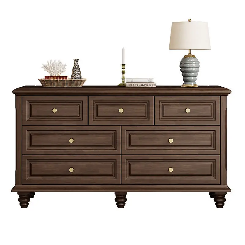 

Modern Vintage American Solid Wood Five-Drawer Dresser for Bedroom Seven-Drawer Cabinet for Living Room Nine-Drawer Storage