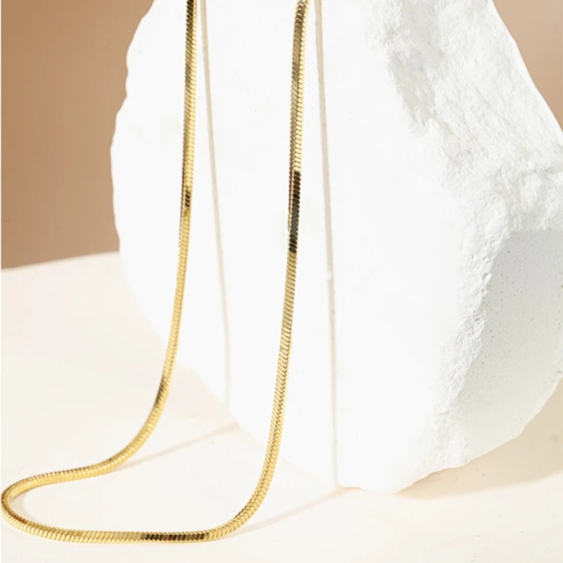 

S925 Sterling Silver Thick-plated 18K Gold Necklace European&American Style Snake Chain Girl Easy to Match Ins