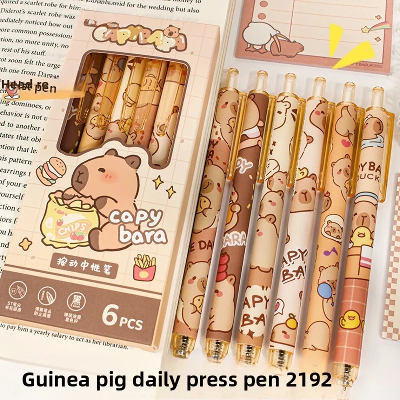 

6 шт., милые гелевые ручки с капибарой, набор ручек Kawaii, быстросохнущие синие стираемые ручки, офисные школьные принадлежности, каваи, эстетические канцелярские принадлежности