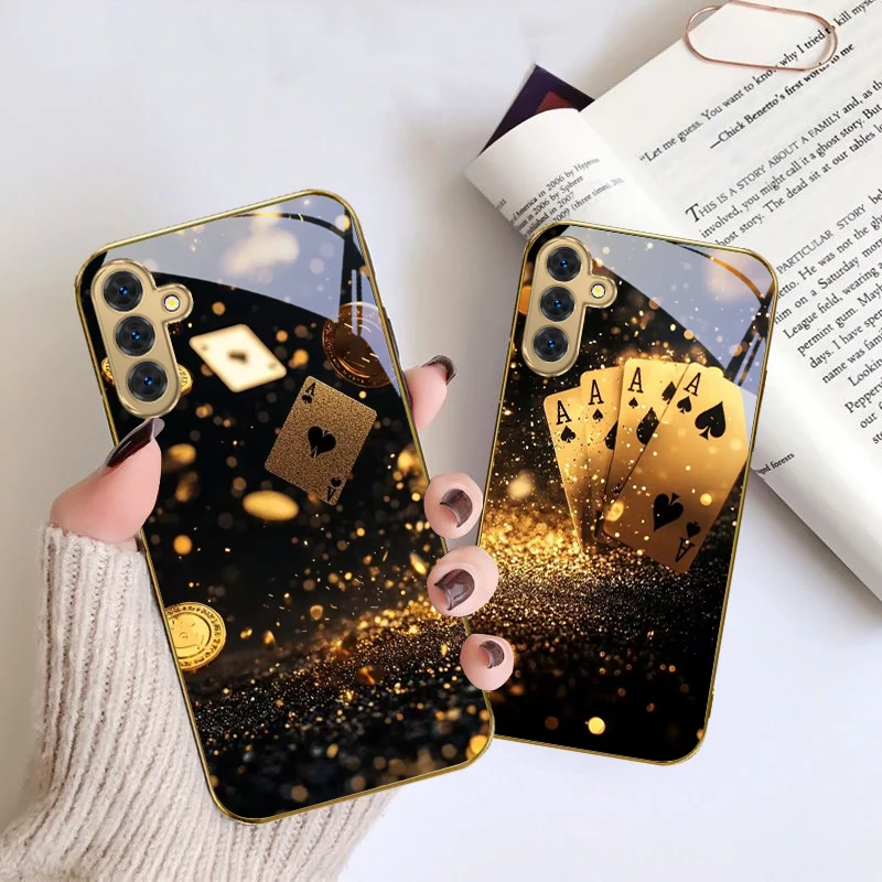 

Golden Spot Spades For Samsung A 01 52S 04 04e 05 05S 10 12 13 A22 23 24 36 42 M02 Note 10 20Ultra 8 9 Golden glass phone case