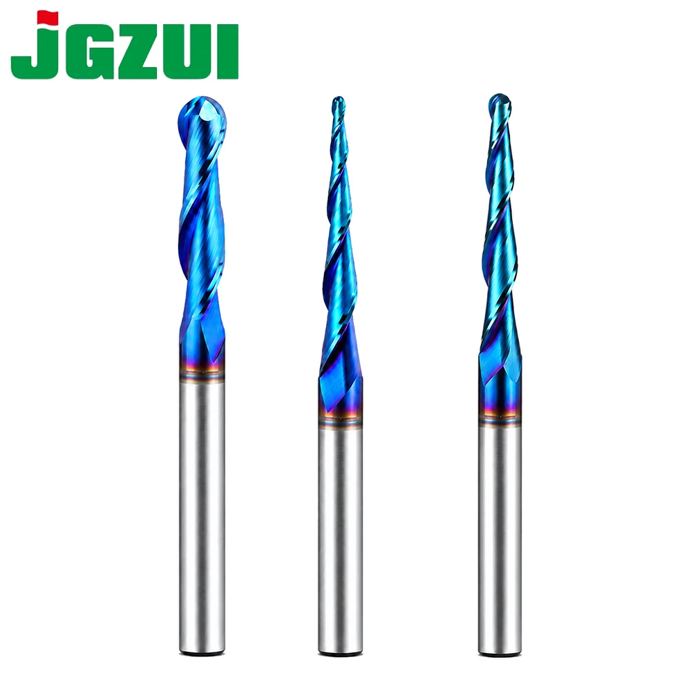 JGZUI 1/4" Shank Solid Carbide Tapered Ball Nose Router Bit Wood Precision Engraving Tool for Engraving Machine Milling Cutter