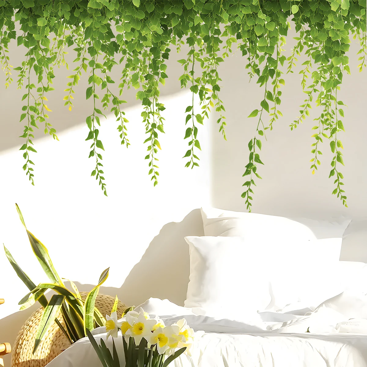 2PCS New simulation green vine plant vine strip living room entrance bedroom wall decoration sticker self-adhesive sticker