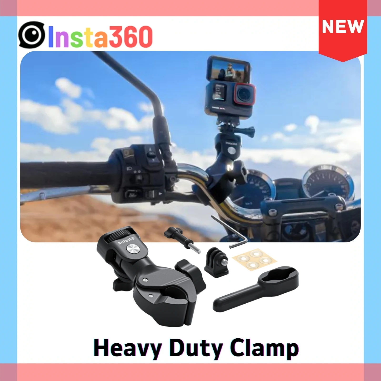 Insta360 X4 Heavy Duty Clamp Motorcycle Handlebar Super Clip Claw Mount For Ace Pro X3 GoPro 12 11 10 DJI Action 4 Accessory