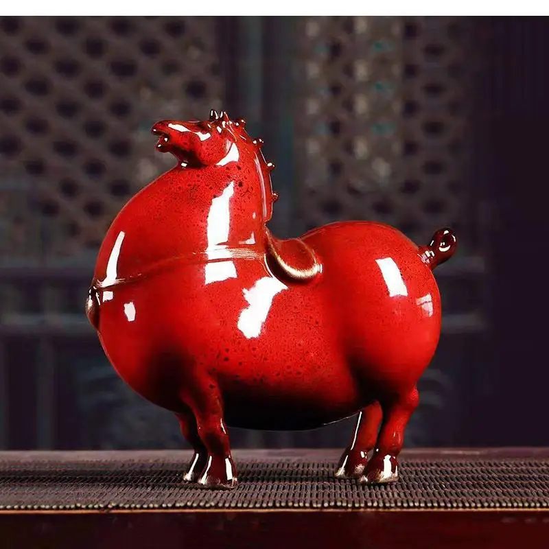 Lucky, Red Horse Statue, Porcelain, Crafts, Living Room Decoration, Animals, Sculptures, Office Desktop Gifts