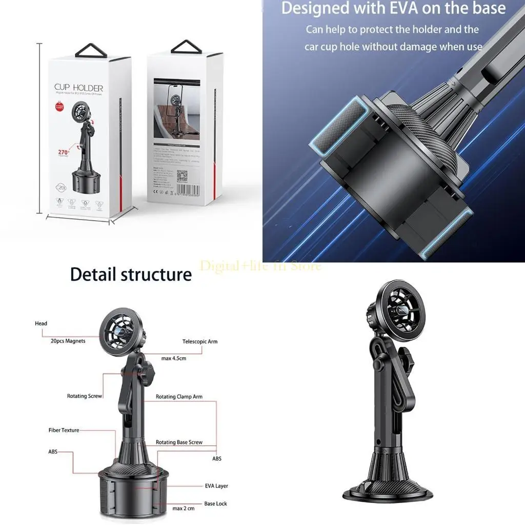 

E06D Adjust Cell Phones Car Mount Flexible Arm Phone Holder Secure Multifunction Car Cup Hold Mounting