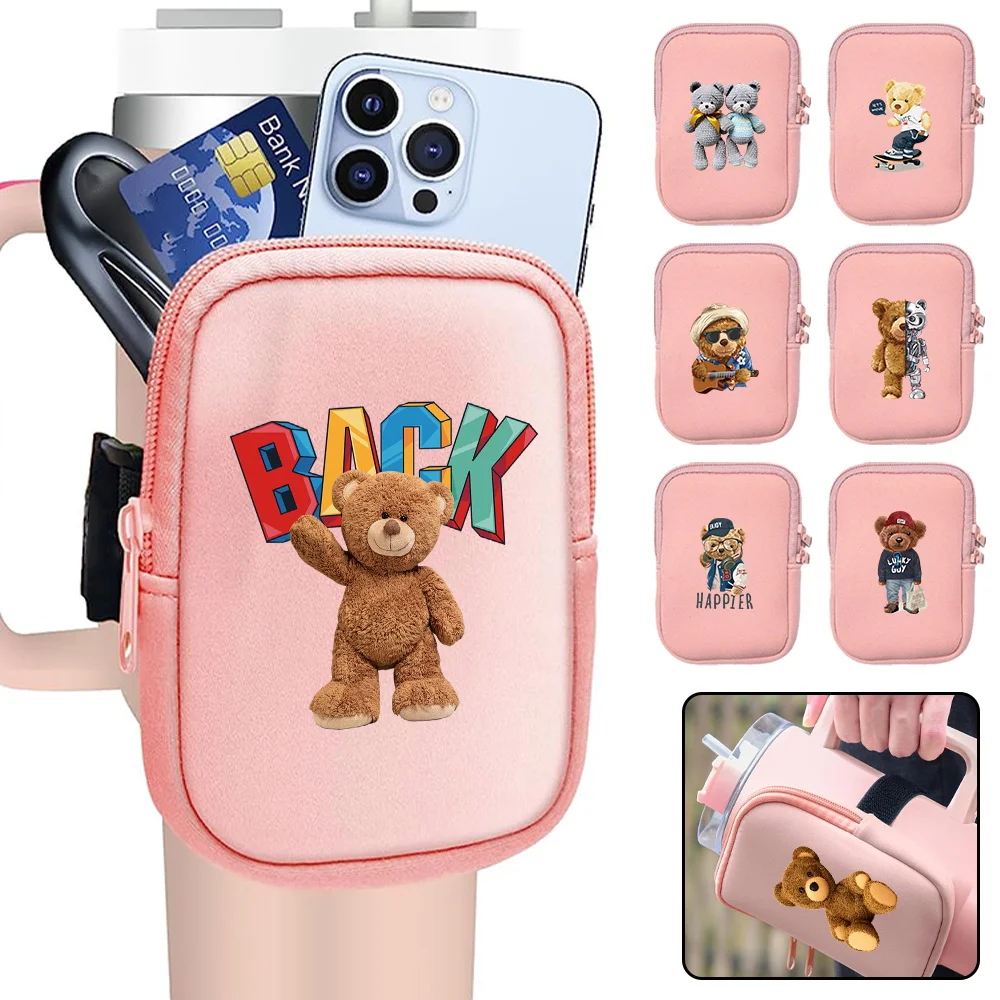 New Unisex Handheld Water Bottle Bag Outdoor Sports Water Bottle Cup Bags Zipper Small Item Storage Bags Bear Pattern Series
