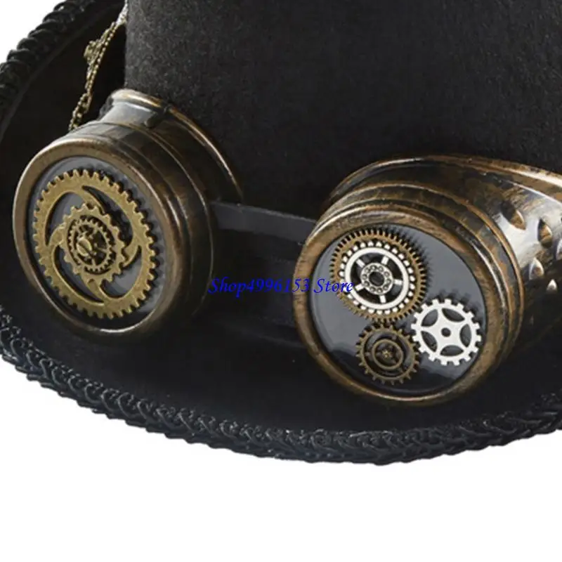 Q0KE スチームパンク帽子 スチームパンクタイムトラベラーハット スチームパンクトップハット ゴーグル付き男性用