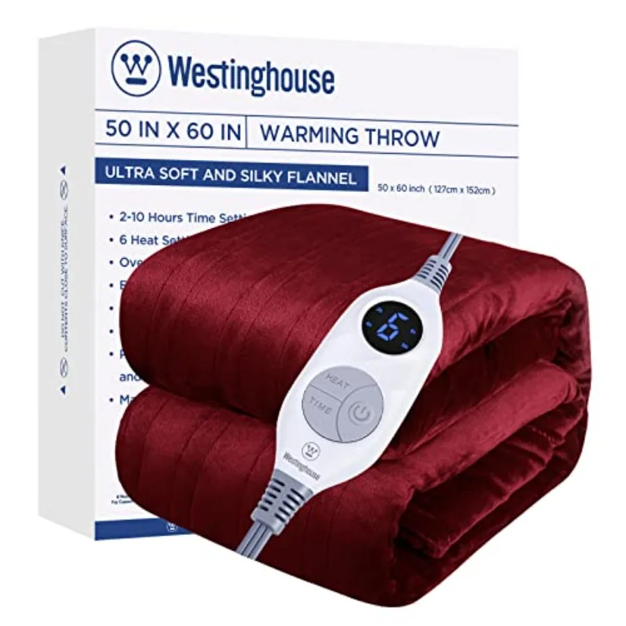 

Electric Blanket Heated Throw Super Cozy Soft Flannel 50"" x 60"" Heated Throw with 6 Fast Heating Levels and 2-10 Auto-Off Mac