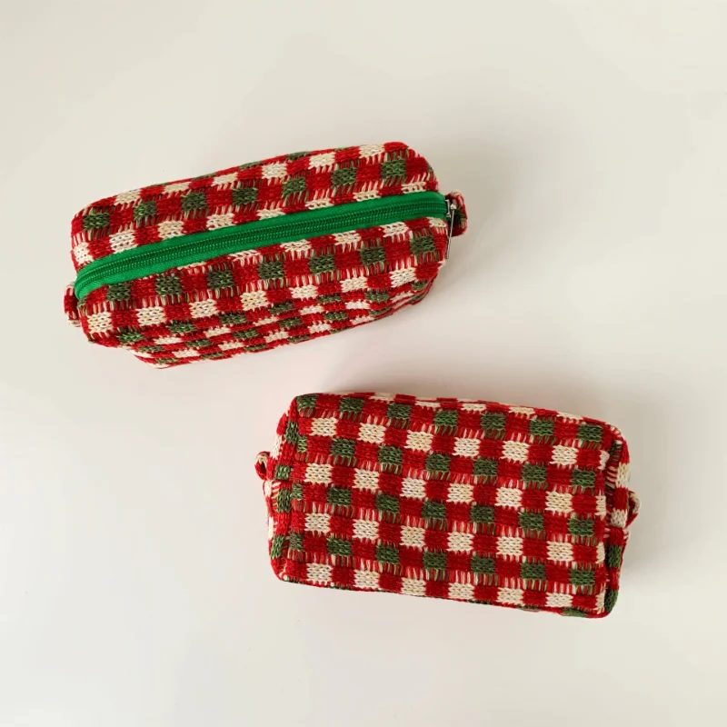 

Christmas Cosmetic Bag Thick Needle Knitted Polyester Storage Holiday Wash Bag 2PCs