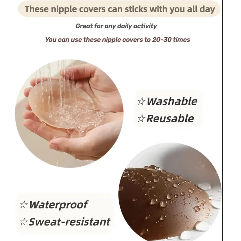 10pairs/20pcs Nipple Covers for Women, Silicone Nipple Pasties Sticky Invisible,Reusable Waterproof Adhesive Breast Petals Beige