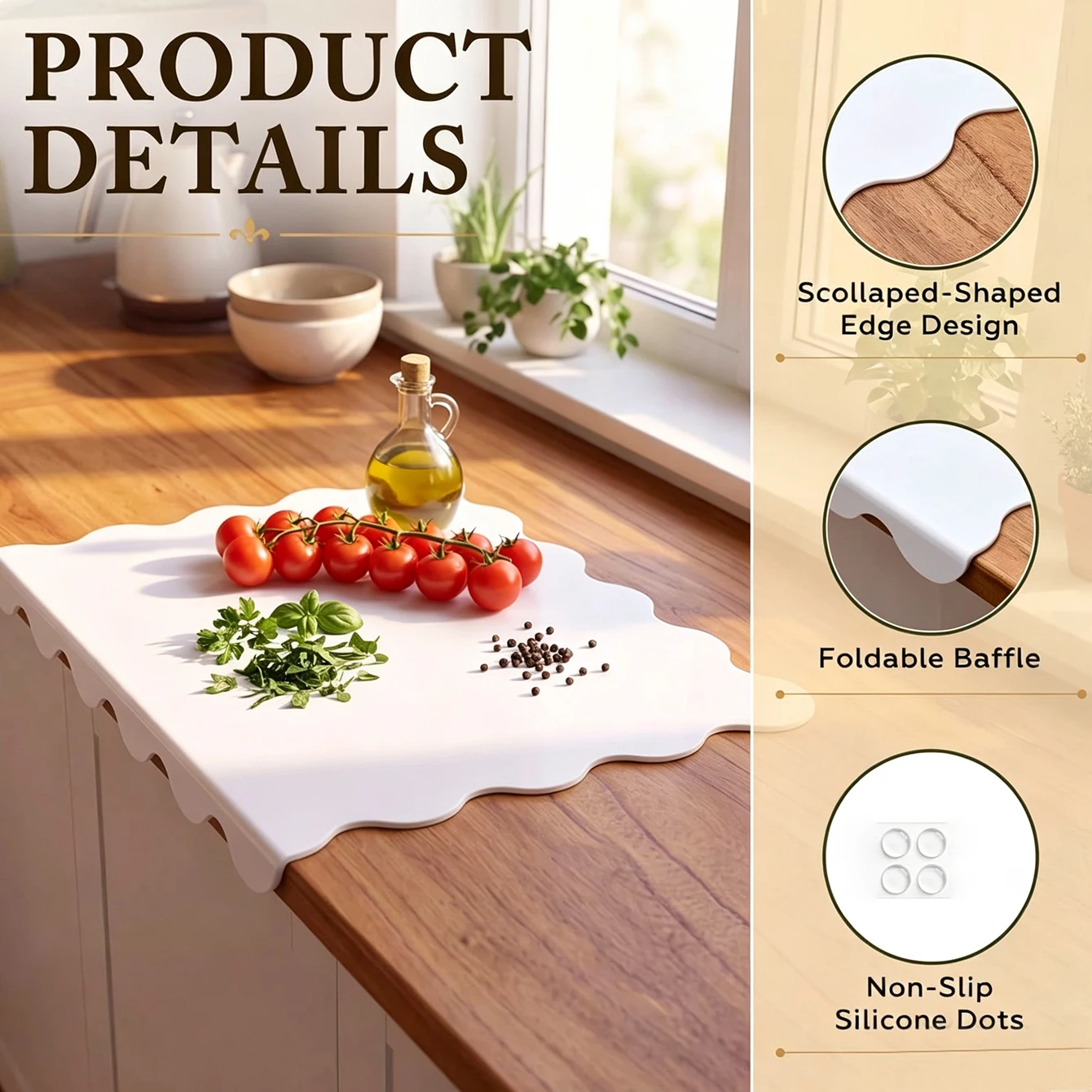 Acrylic cutting board, kitchen cutting board, fruit board with lip edge, non slip cutting board tray, suitable for bread and veg
