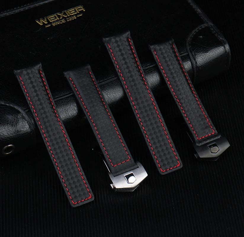 

Carbon Fiber Pattern Genuine Waterproof Leather Watch Strap 20mm 22m For TAG Heuer F1 Wristband Leather Watchband Black Bracelet